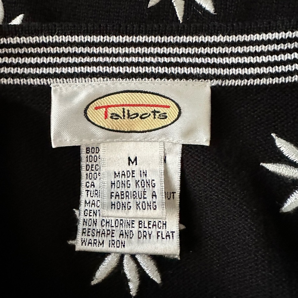 Talbots Black and White embroidered Floral Cardigan size M - Picture 7 of 7